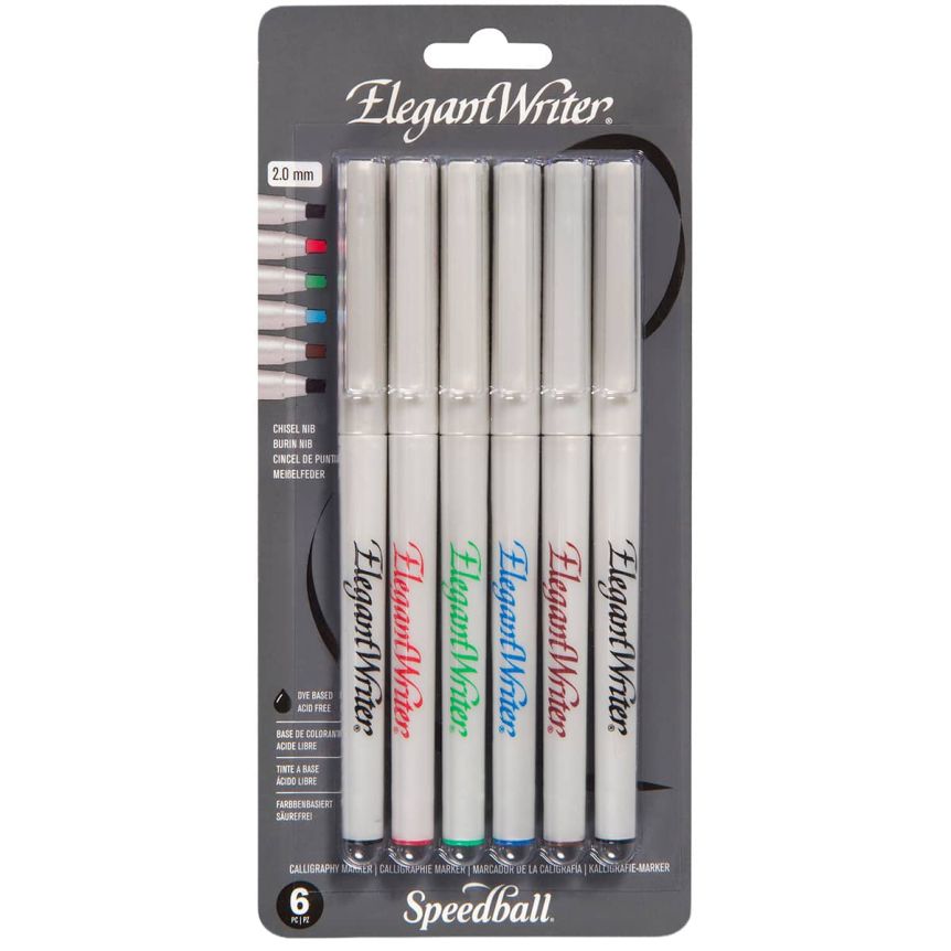Speedball Elegant Writer - 2 mm Fine Tip Marker, Set of 6 Assorted Colors