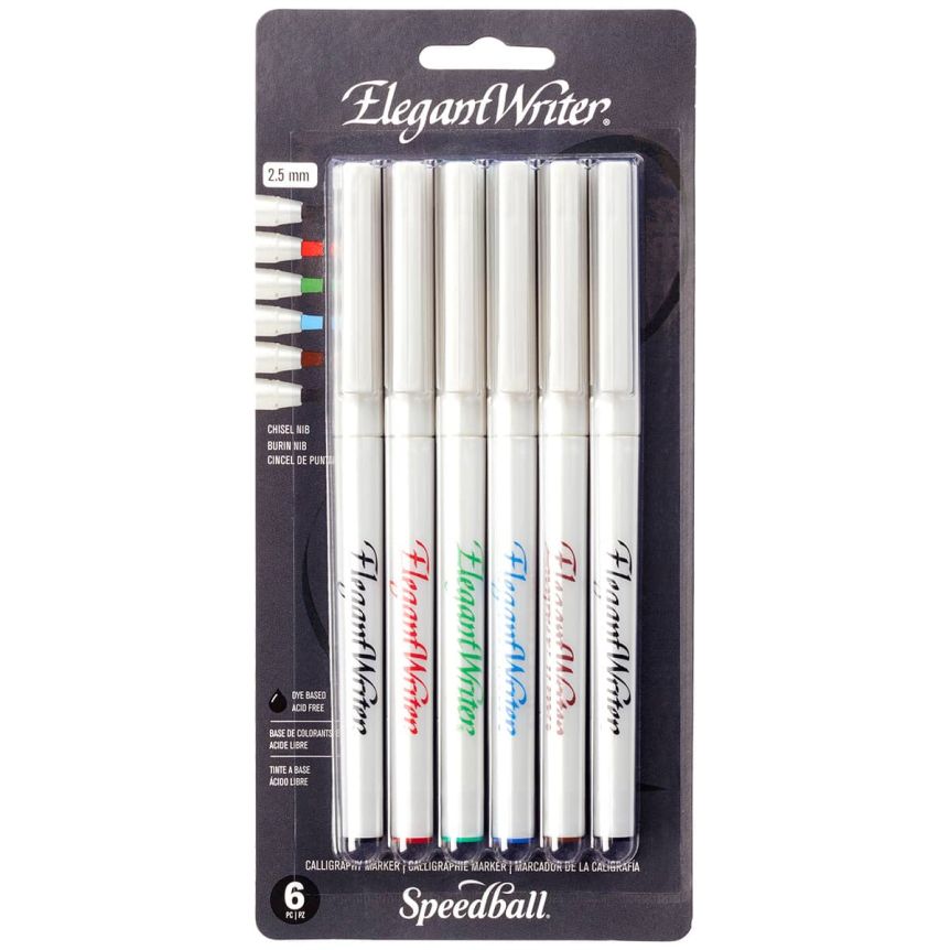Speedball Elegant Writer - 2.5 mm Medium Tip Marker, Set of 6 Assorted Colors 