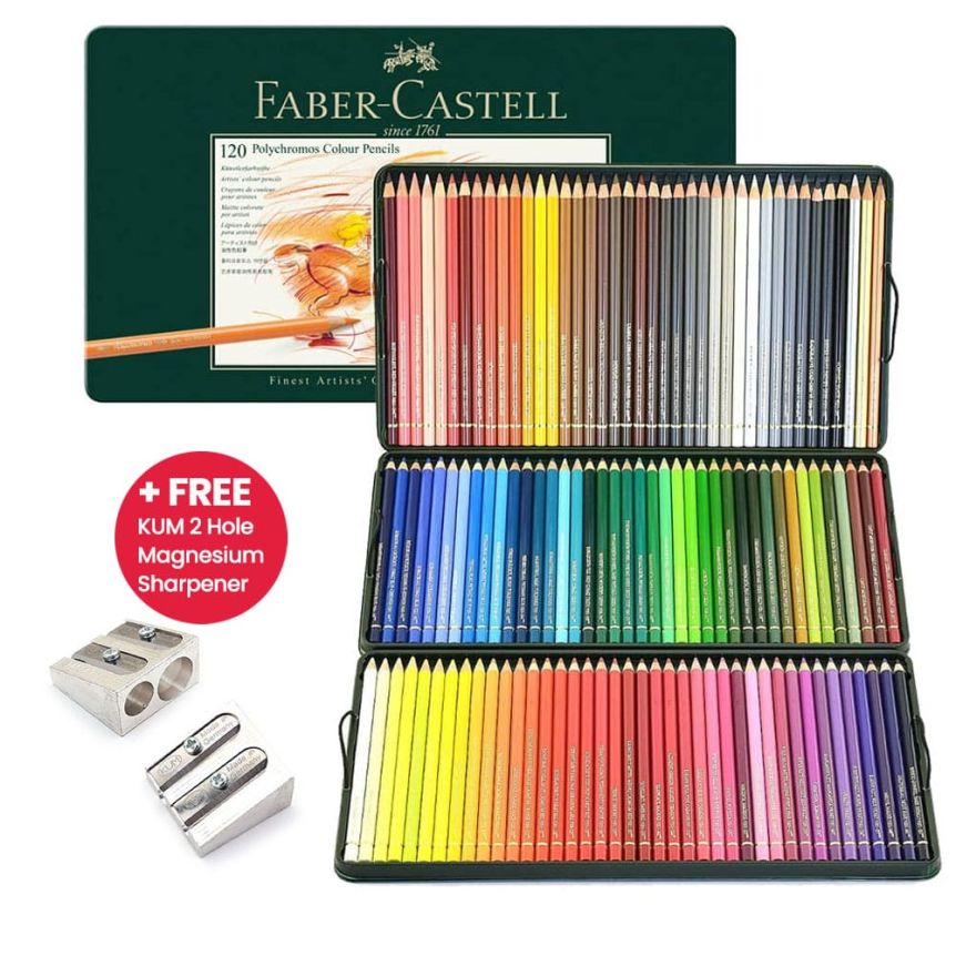 Faber-Castell Polychromos Pencil Set 120 + Free KUM Sharpener