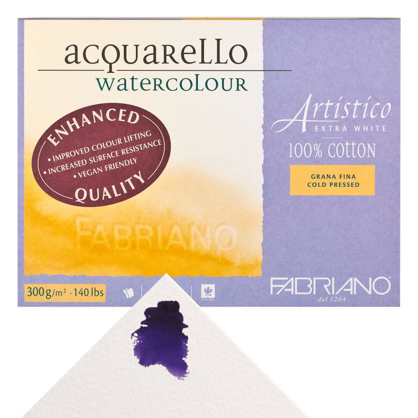 Fabriano Artistico Watercolor Block - 14"x20" Vegan Extra White, 140lb Cold Press (15 Sheets)