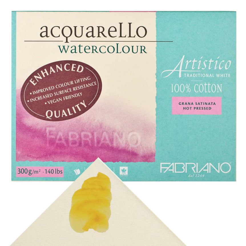 Fabriano Artistico Watercolor Block - 9"x12" Vegan Traditional White, 140lb Hot Press (20 Sheets)