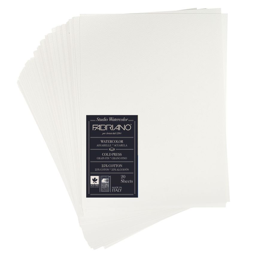 Fabriano Studio Watercolor Paper, 22"x30" - Cold Press (20 Sheets)