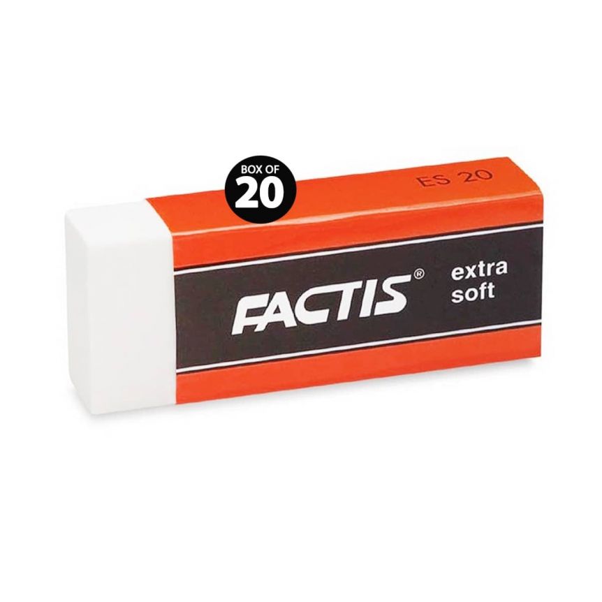 Factis ES 20 Extra Soft White Vinyl Eraser, Box of 20