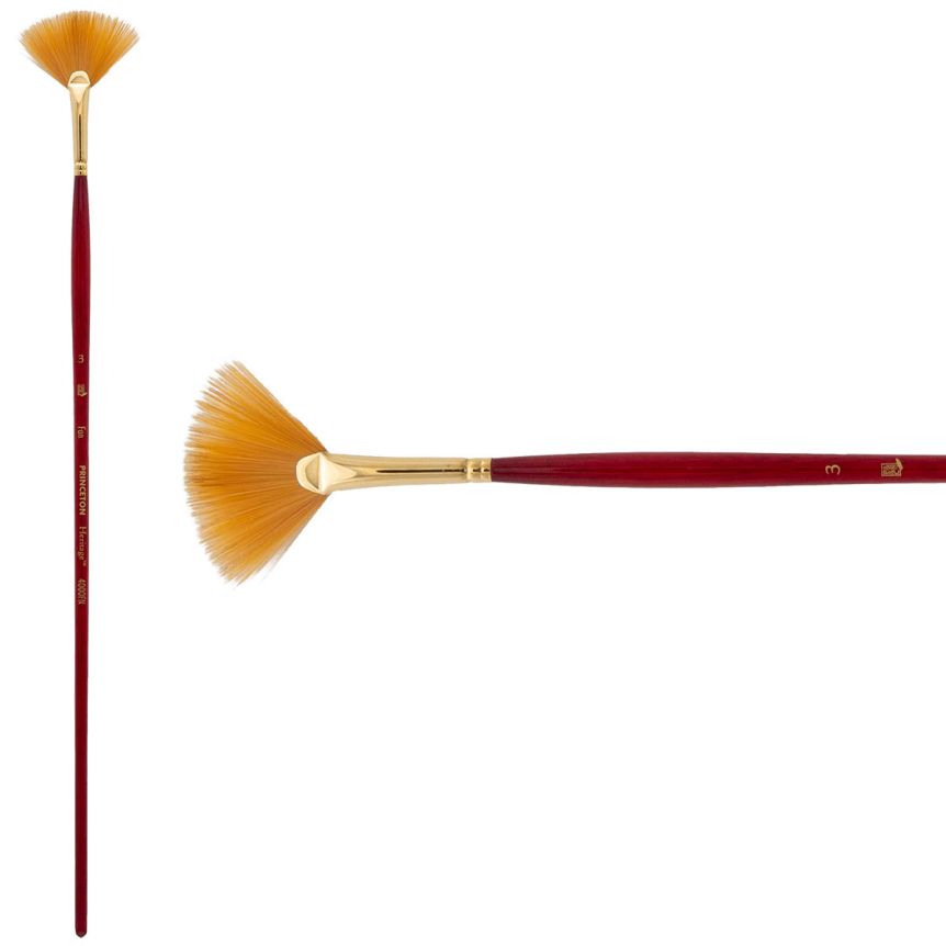 Princeton Heritage Series 4000 Synthetic Sable Brush - Fan, Long Handle, Size 3