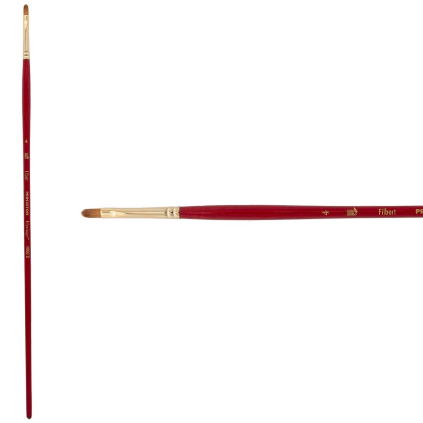 Princeton Heritage Series 4000 Synthetic Sable Brush - Filbert, Long Handle, Size 4