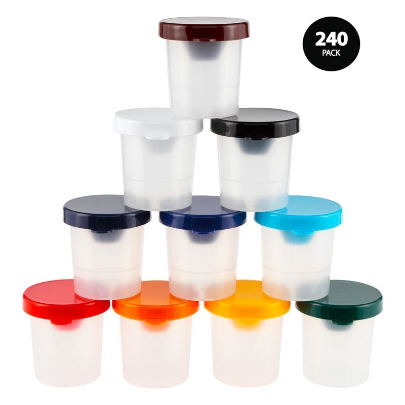 Spill Proof Painting Cups, 24 Packs of 10 Cups w/ Lids (240