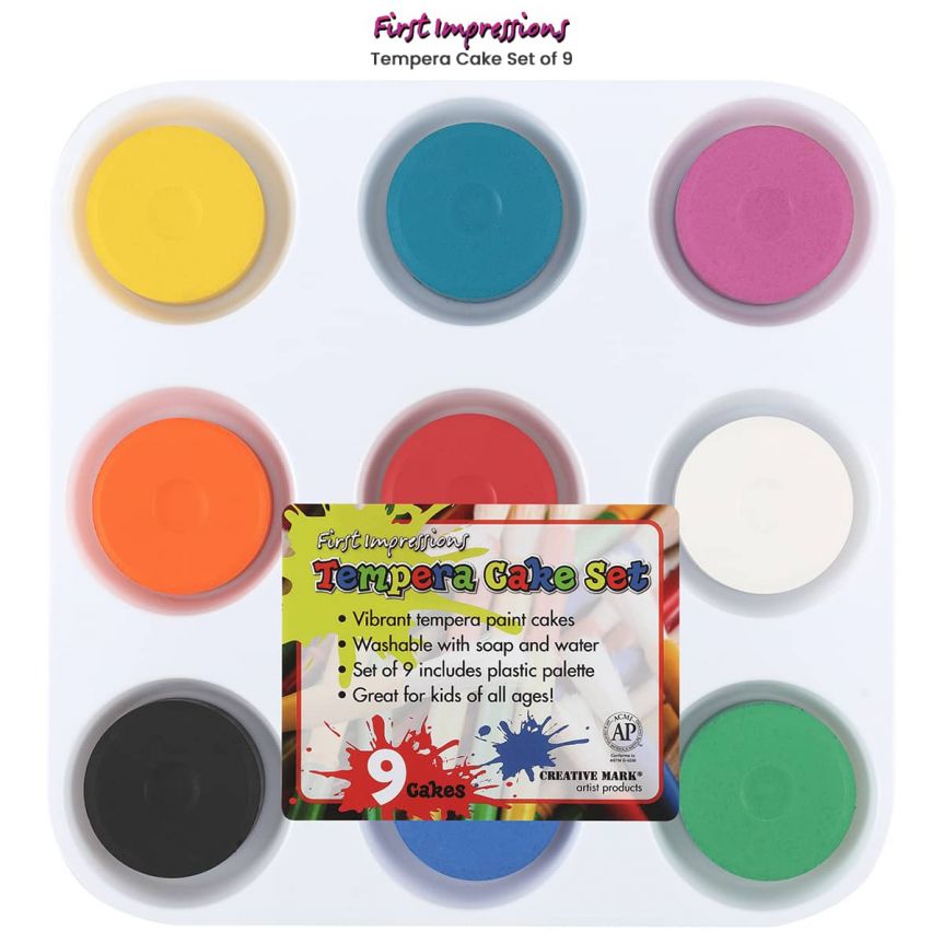  Non-Toxic Tempera Paint Cakes Set of 9 Colors