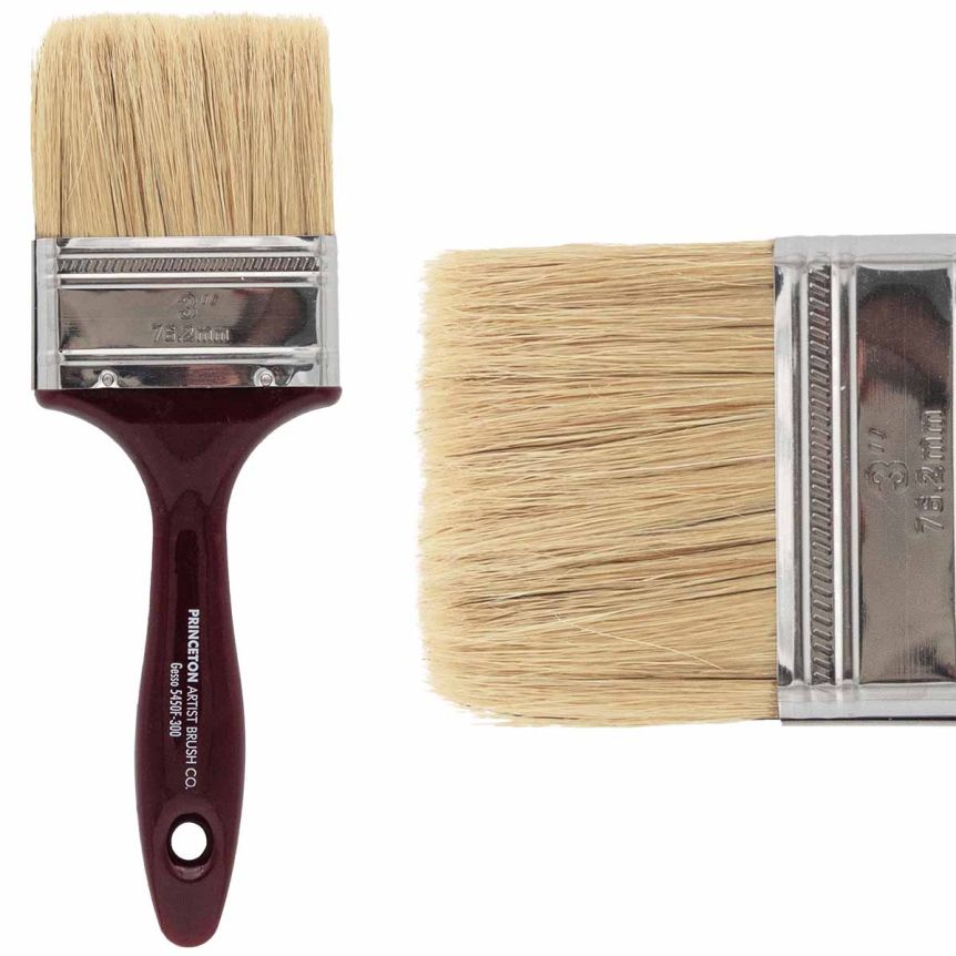 Princeton Gesso Series 5450 Natural Bristle Brush - Flat, Short Handle, Size 3"