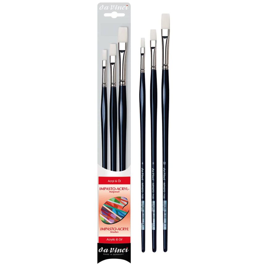 da Vinci Impasto Synthetic Long Handle Flat Sampler Set of 3 Brushes