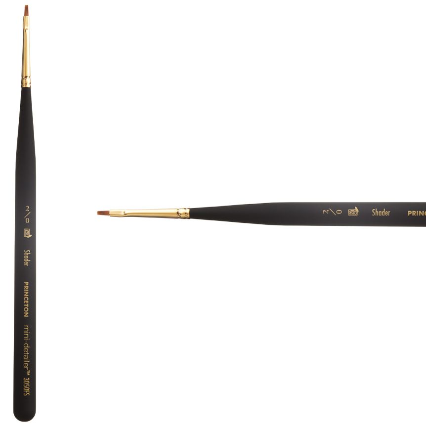 Princeton Mini-Detailer Series 3050 Synthetic Brush - Flat Shader, Mini Handle, Size 2/0