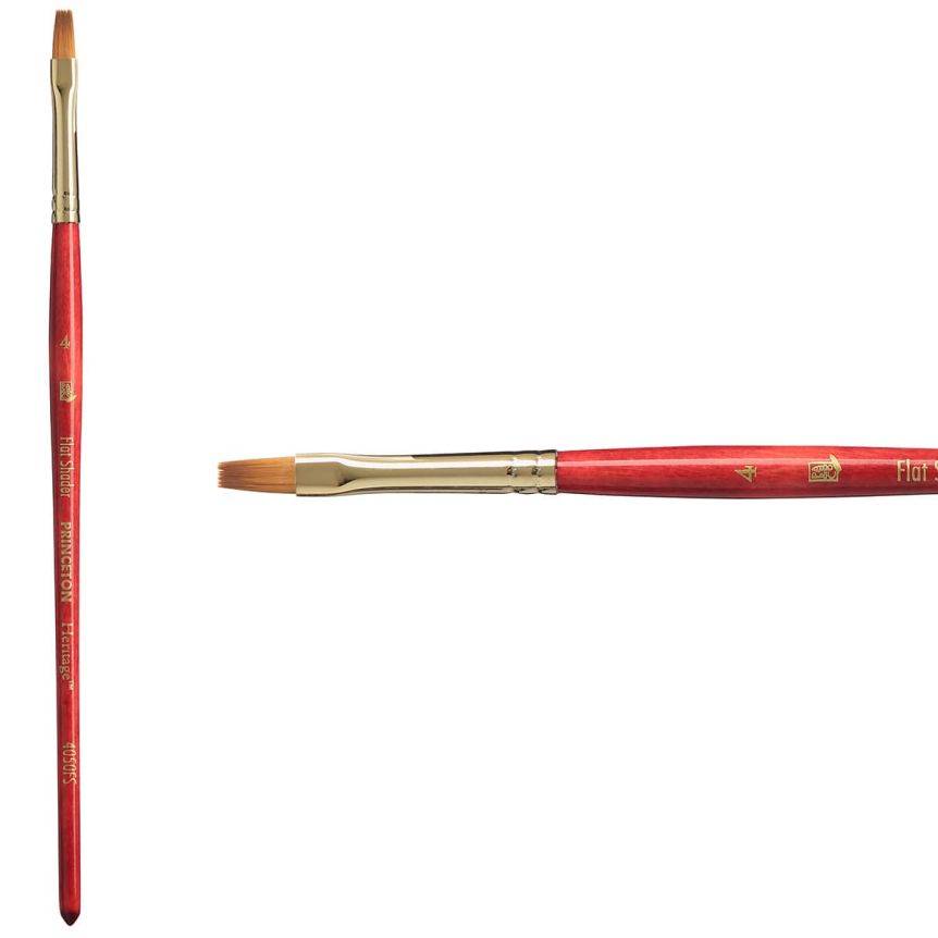 Princeton Heritage Series 4050 Synthetic Sable Brush - Flat Shader, Short Handle, Size 4