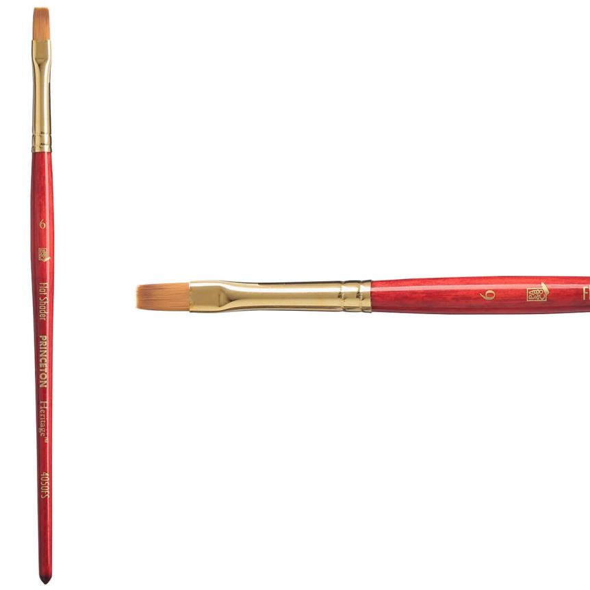 Princeton Heritage Series 4050 Synthetic Sable Brush - Flat Shader, Short Handle, Size 6
