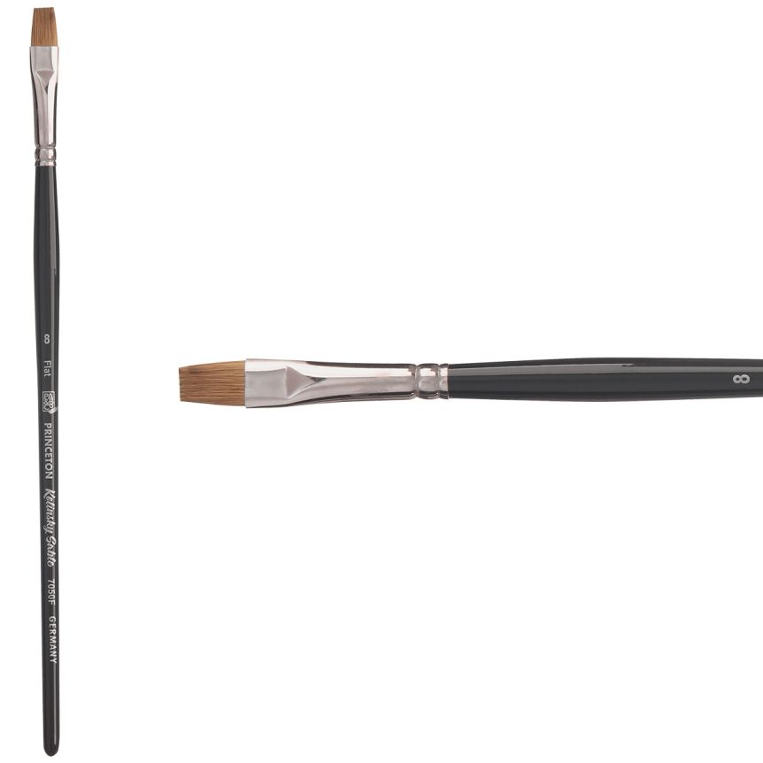 Princeton Kolinsky Sable Series 7050 Brush - Flat, Short Handle, Size 8
