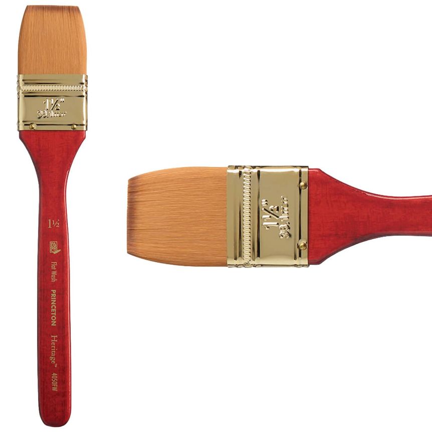 Princeton Heritage Series 4050 Synthetic Sable Brush - Flat Wash, Short Handle, Size 1-1/2"