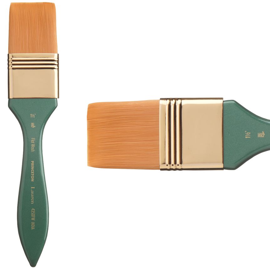 Princeton Lauren Series 4350 Golden Synthetic Brush - Flat Wash, Short Handle, Size 1-1/2”