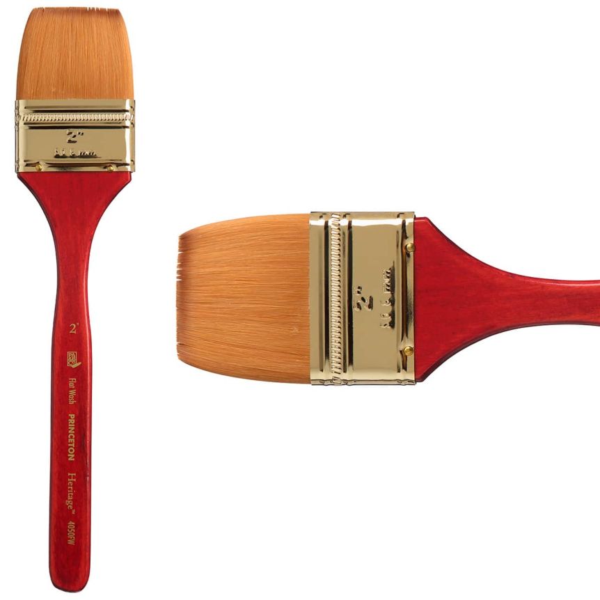 Princeton Heritage Series 4050 Synthetic Sable Brush - Flat Wash, Short Handle, Size 2"