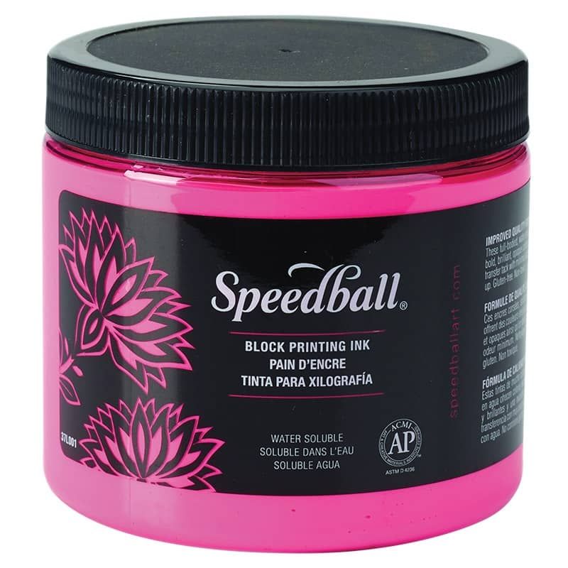 Fluorescent Hot Pink Speedball Water Soluble Block Printing Ink 16 oz 