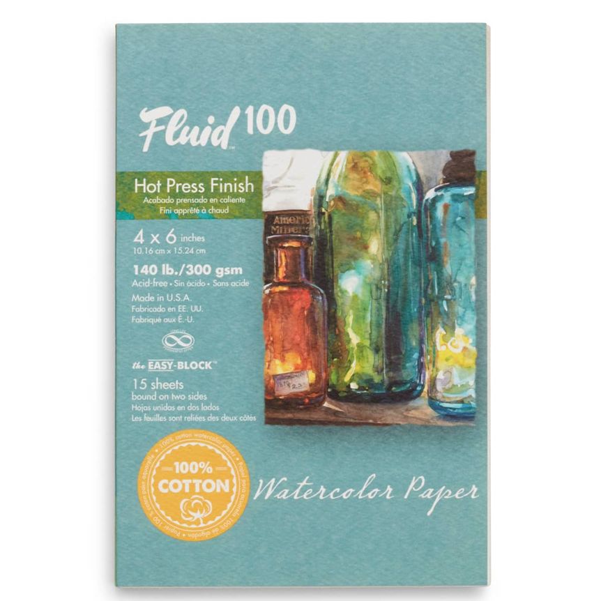 Speedball Fluid 100 Watercolor Paper Block - 140lb Hot Press, 4"x6" (15 Sheets)