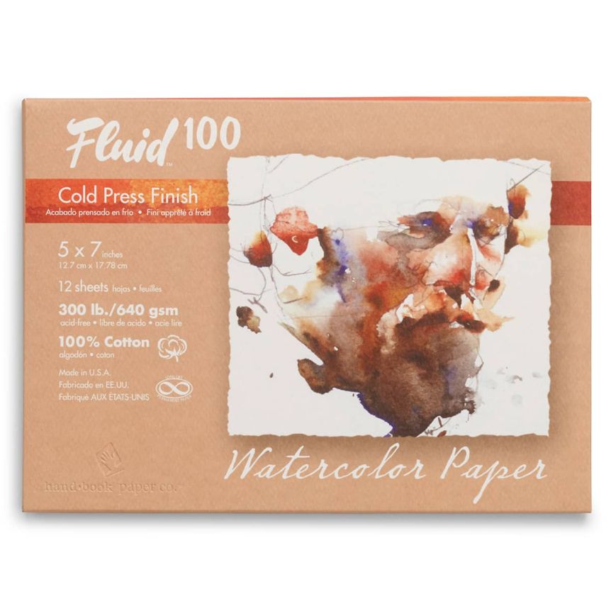 Speedball Fluid 100 Watercolor Paper Sheet Pochette - 300lb Cold Press, 5"x7" (10 Sheets)