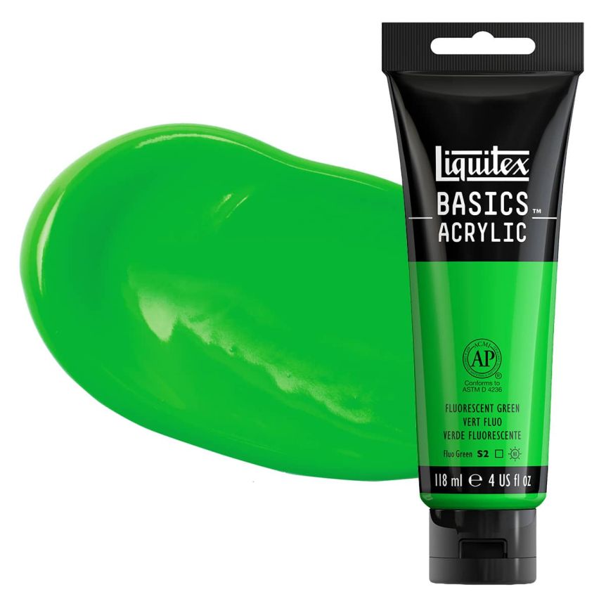 Liquitex Basics Acrylic Paint - Fluorescent Green, 4oz Tube