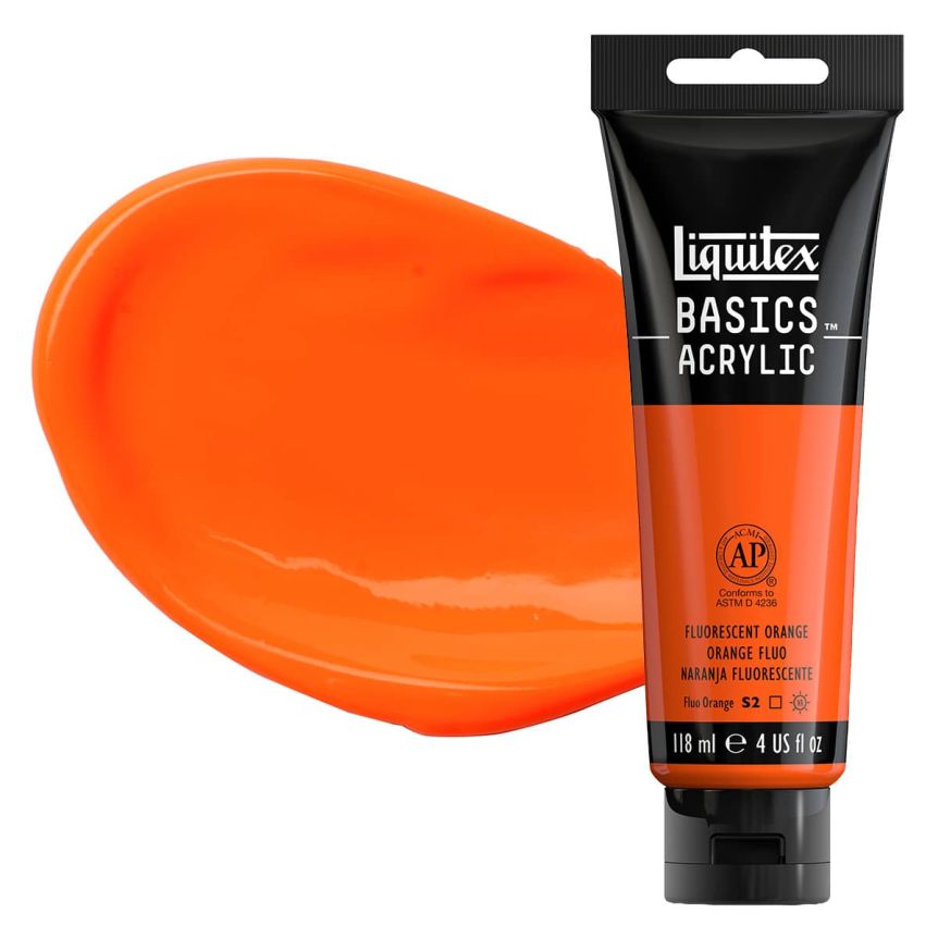 Liquitex Basics Acrylic Paint - Fluorescent Orange, 4oz Tube