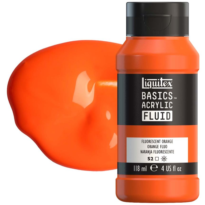 Liquitex BASICS Acrylic Fluid - Fluorescent Orange, 4oz Bottle