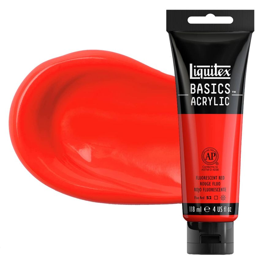 Liquitex Basics Acrylic Paint - Fluorescent Red, 4oz Tube