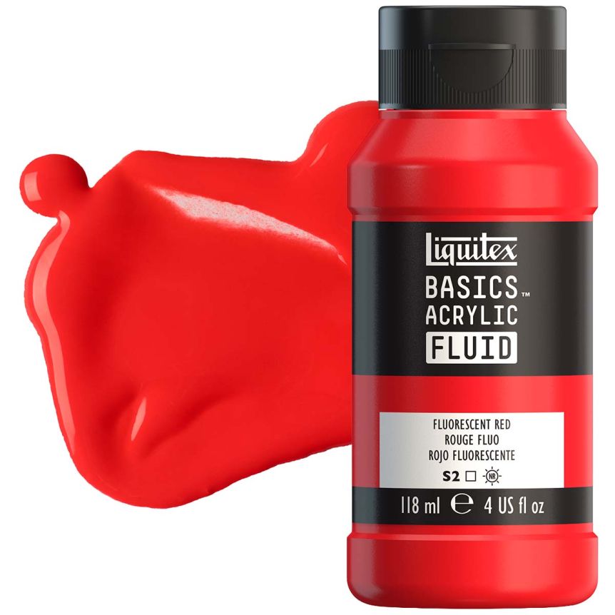 Liquitex Basics Fluid Acrylic - Fluorescent Red, 4oz Bottle