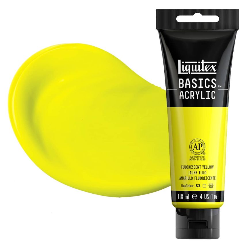 Liquitex Basics Acrylic Paint - Fluorescent Yellow, 4oz Tube