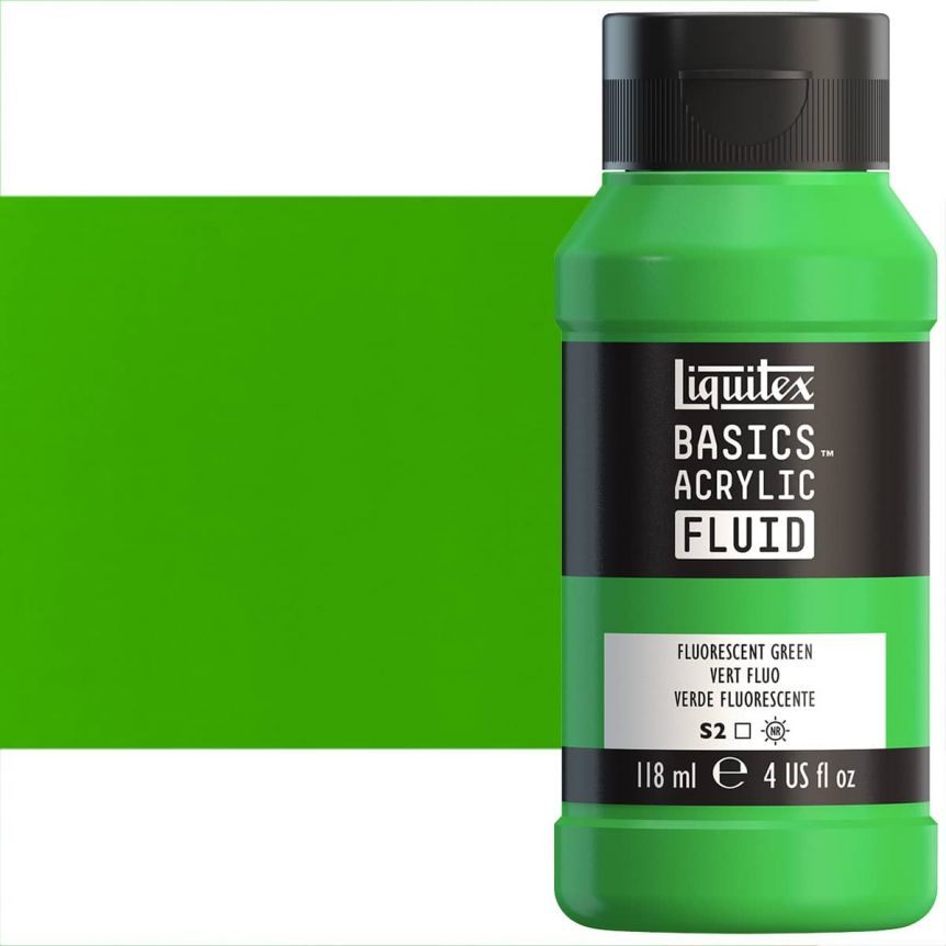Liquitex Basics Fluid Acrylic - Fluorescent Green, 4oz Bottle