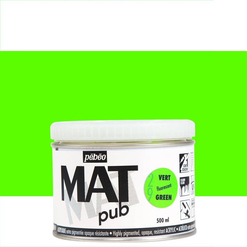 Pebeo Acrylic Mat Pub - Fluorescent Green, 500ml