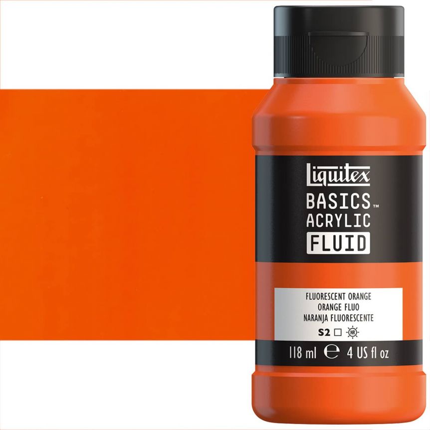 Liquitex Basics Fluid Acrylic - Fluorescent Orange, 4oz Bottle