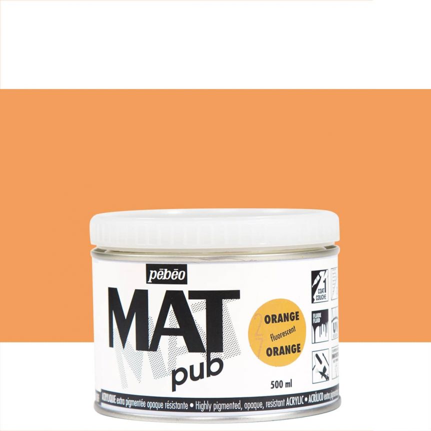 Pebeo Acrylic Mat Pub - Fluorescent Orange, 500ml