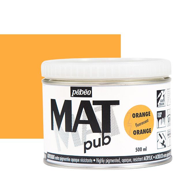 Pebeo Acrylic Mat Pub 500ml - Fluorescent Orange