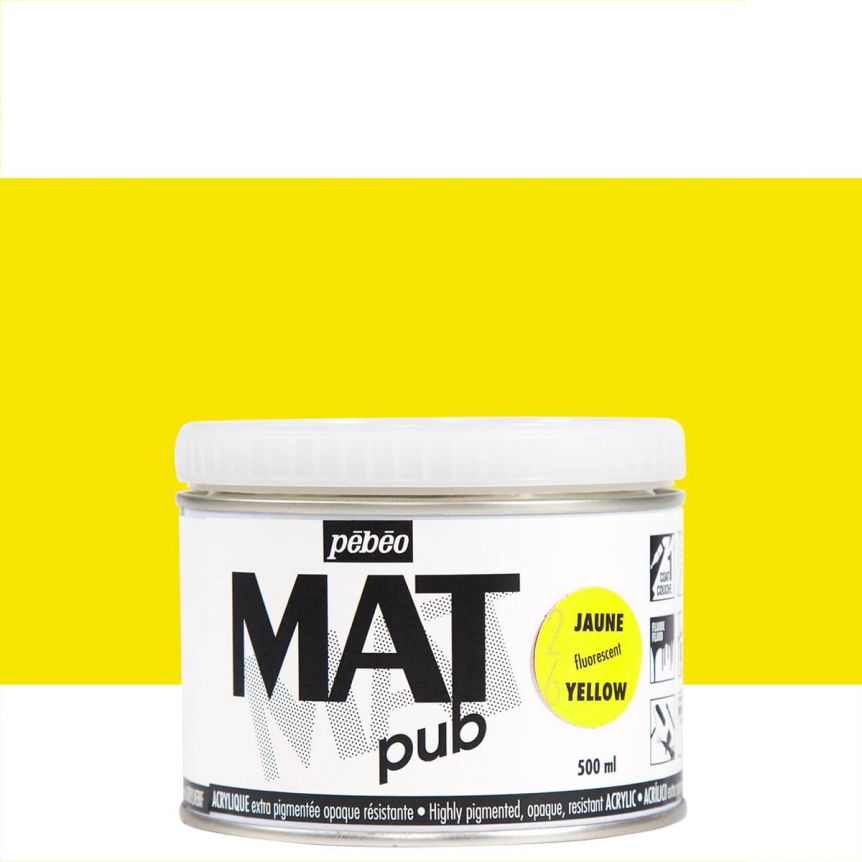 Pebeo Acrylic Mat Pub - Fluorescent Yellow, 500ml