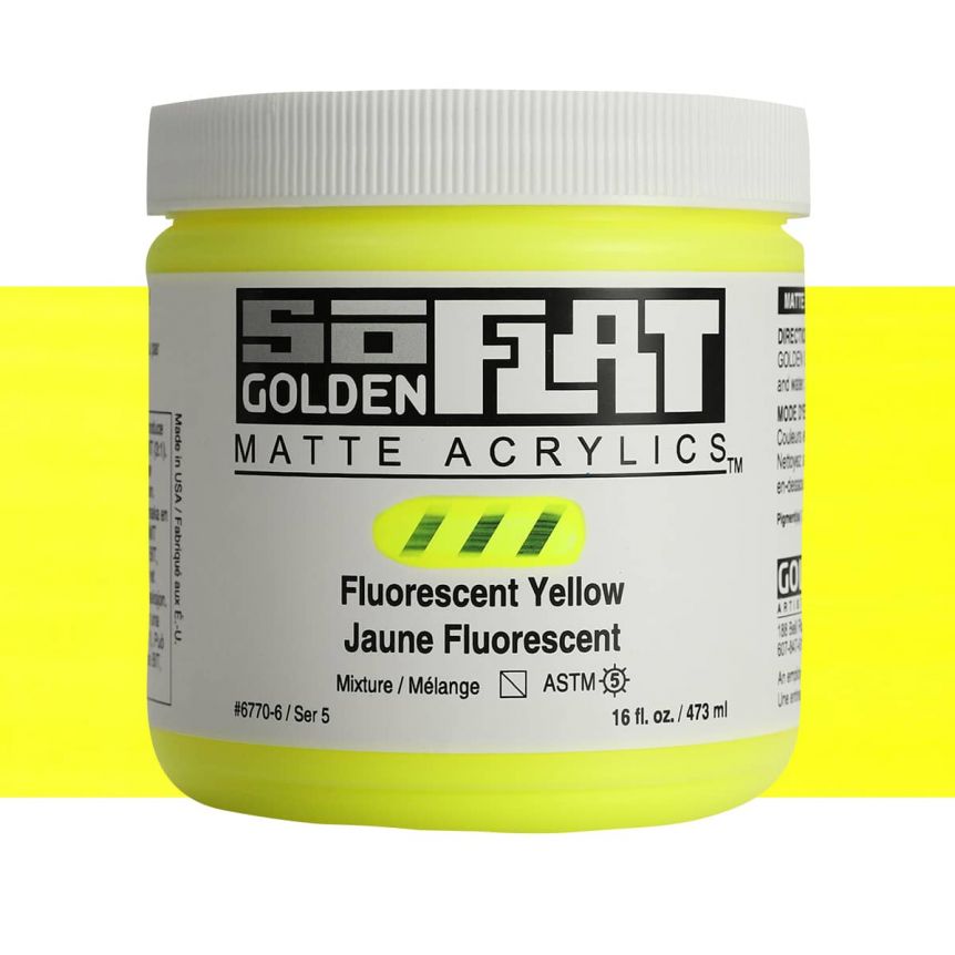 GOLDEN SoFlat Matte Acrylic - Fluorescent Yellow, 16oz Jar