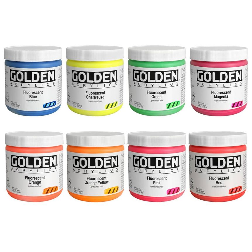 Golden Heavy Body Acrylic 16 oz Fluorescent Set Of 8