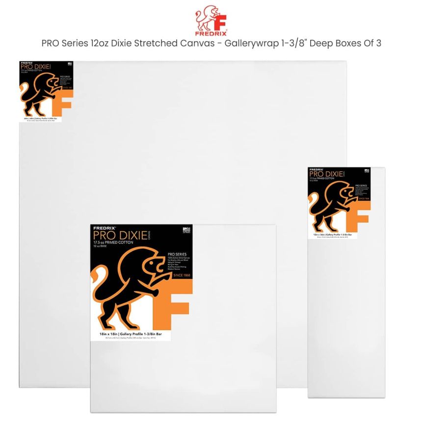 Fredrix PRO Series 12oz Dixie Stretched Canvas - Gallerywrap 1-3/8" Deep Boxes of 3