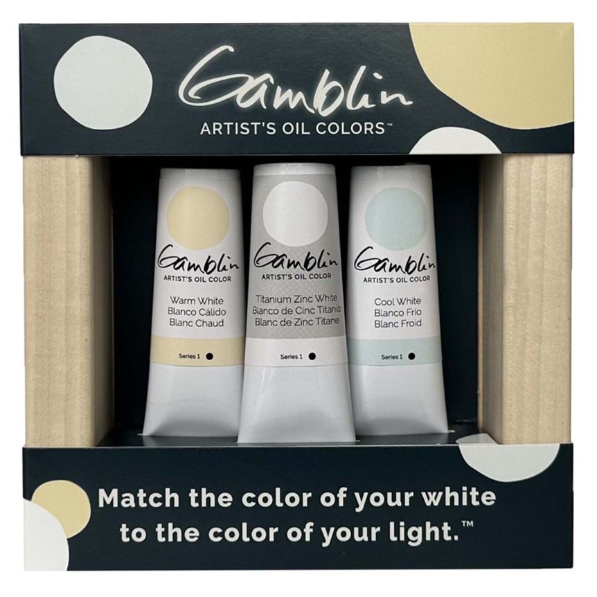Gamblin Artist's Oil Color Whites Painting Set of 3, 37ml w/ Panel