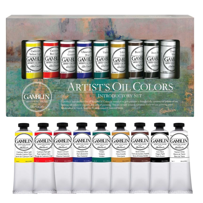 Gamblin Artists Oil Colors Set of 9 (w/ Painting Panel)