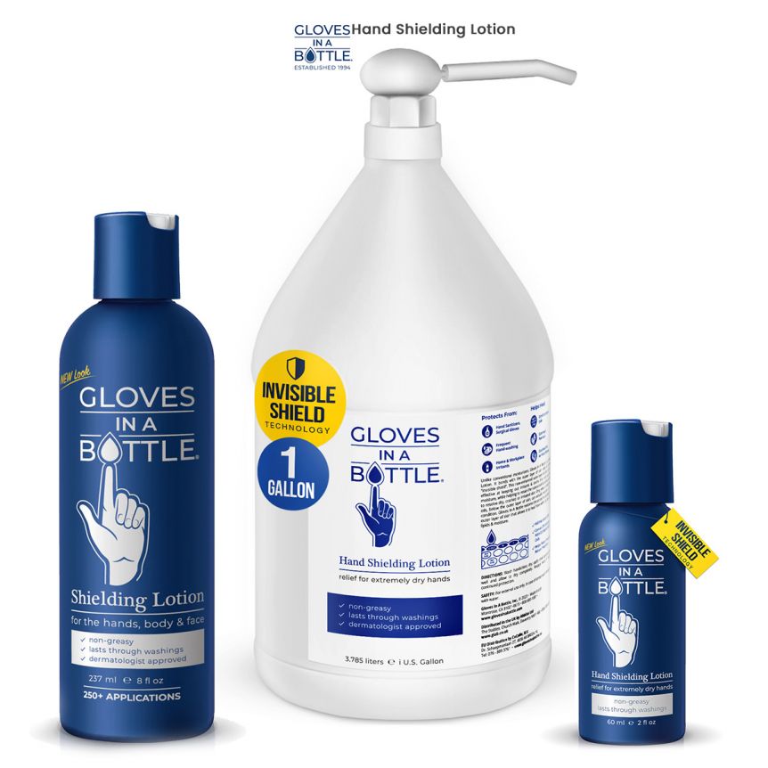 Gloves In A Bottle Shielding Lotion Relief for Eczema and Psoriasis (8 Fl  Oz) with Pump 2 Piece Set