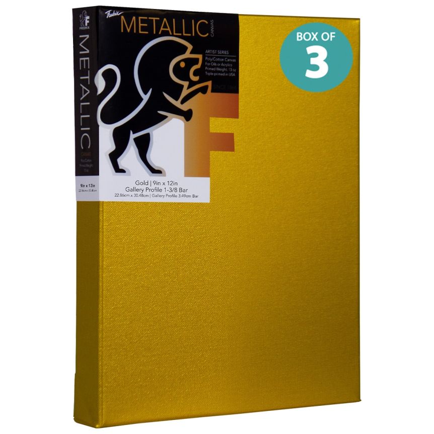 Fredrix Metallic Canvas Gold 1 3/8" Deep 9 x 12 Box of 3