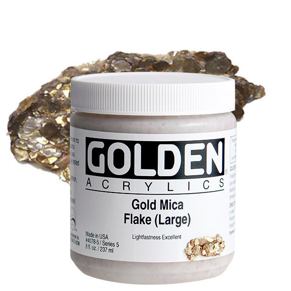 Golden Heavy Body Acrylic Iridescent Gold Mica Flake (Large) 8 oz