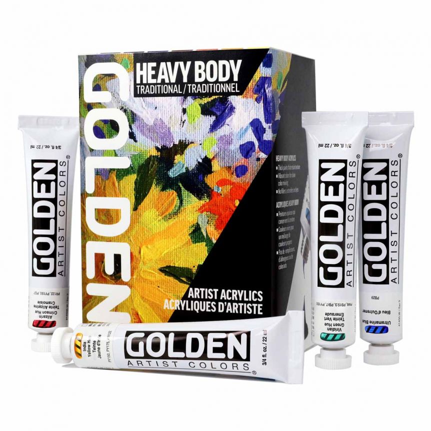 Golden Heavy Body Acrylic Traditional Set of 8 + Gloss Liquid Glaze 2oz