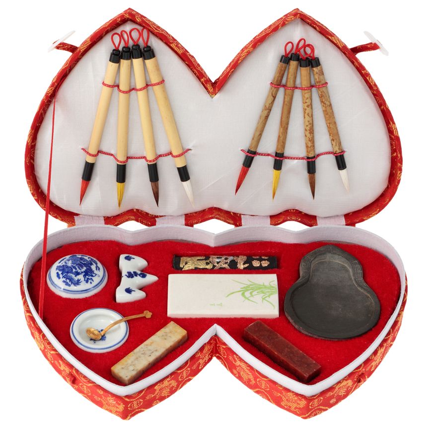 Golden Panda Double Heart Calligraphy Brush Set II (8 Piece Set)