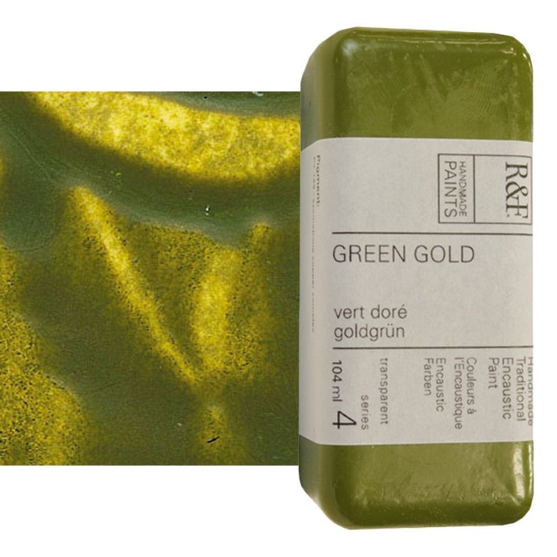 R&F Encaustic Handmade Paint 104 ml Block - Green Gold