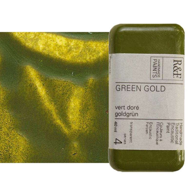R&F Encaustic Handmade Paint 40 ml Block - Green Gold