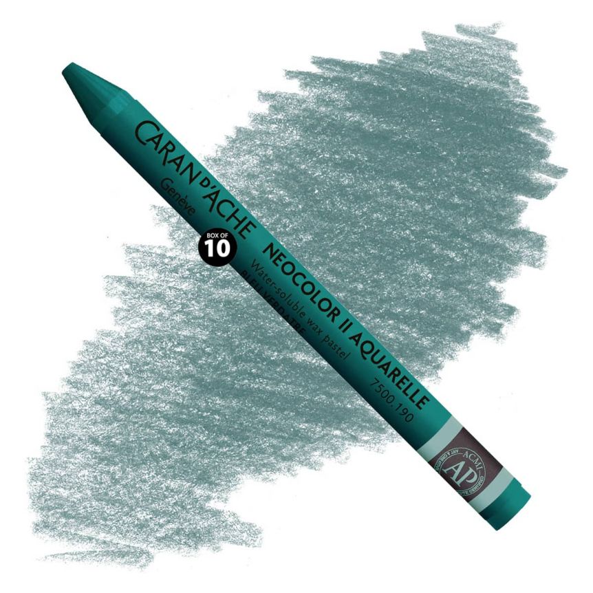 Caran d'Ache Neocolor II Water-Soluble Wax Pastels - Greenish Blue, No. 190 (Box of 10)
