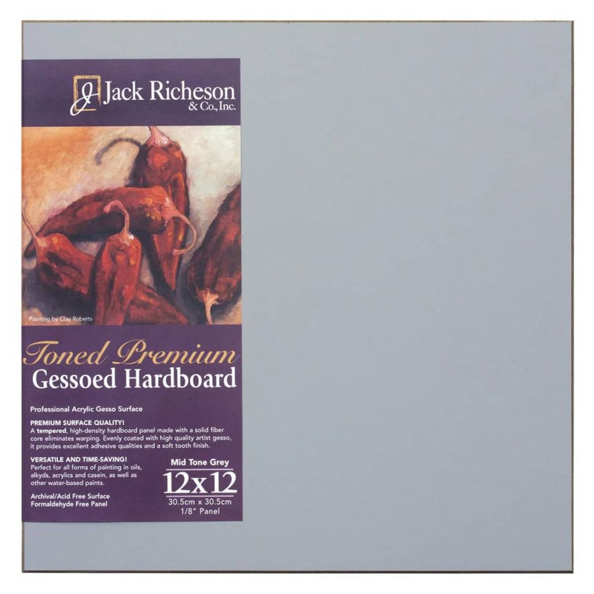 Jack Richeson 1/8" Toned Gesso Hardboard Canvas Panels Grey, 12"x12