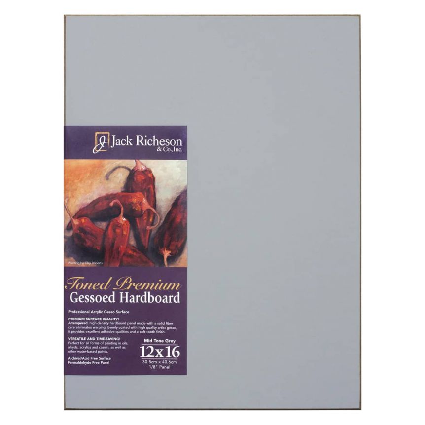 Jack Richeson 1/8" Toned Gesso Hardboard Canvas Panels Grey, 12"x16